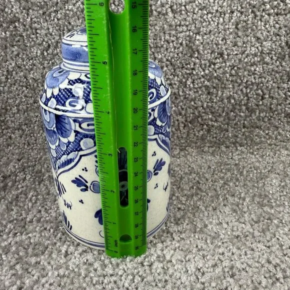 Ginger Jar Blue White Delft DP Pottery 13 B.W. Hand Painted Floral Vase with Lid - Picture 5 of 16